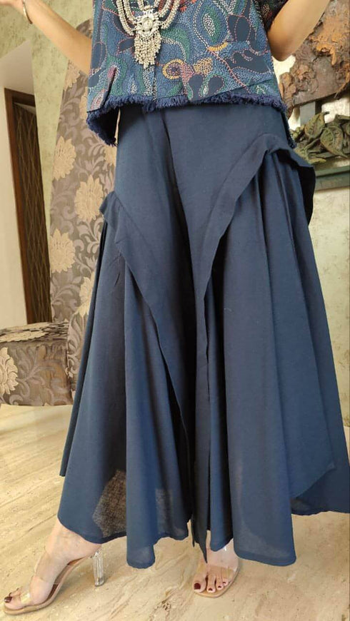 Blue Shirt with Drape Flared Pants